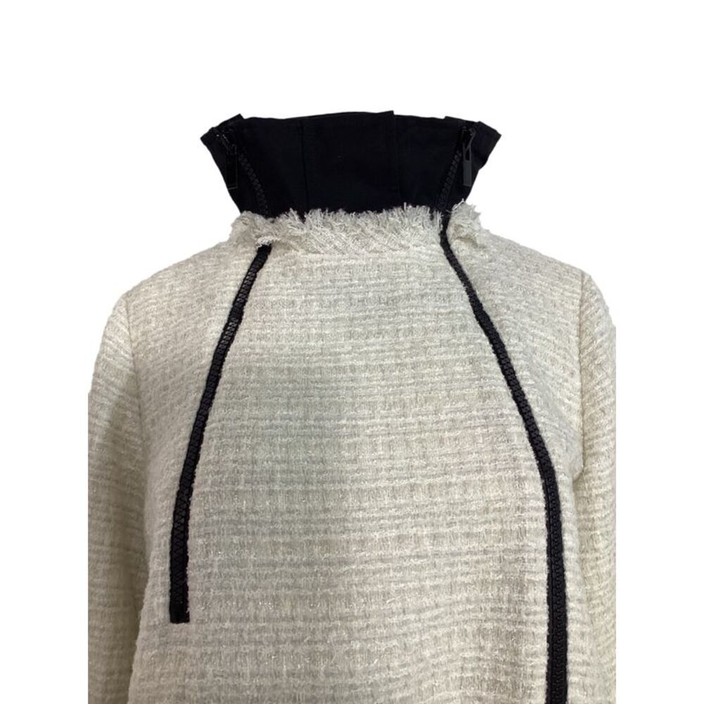 Sacai Double-Zipped Tweed Jacket In White Wool View 4